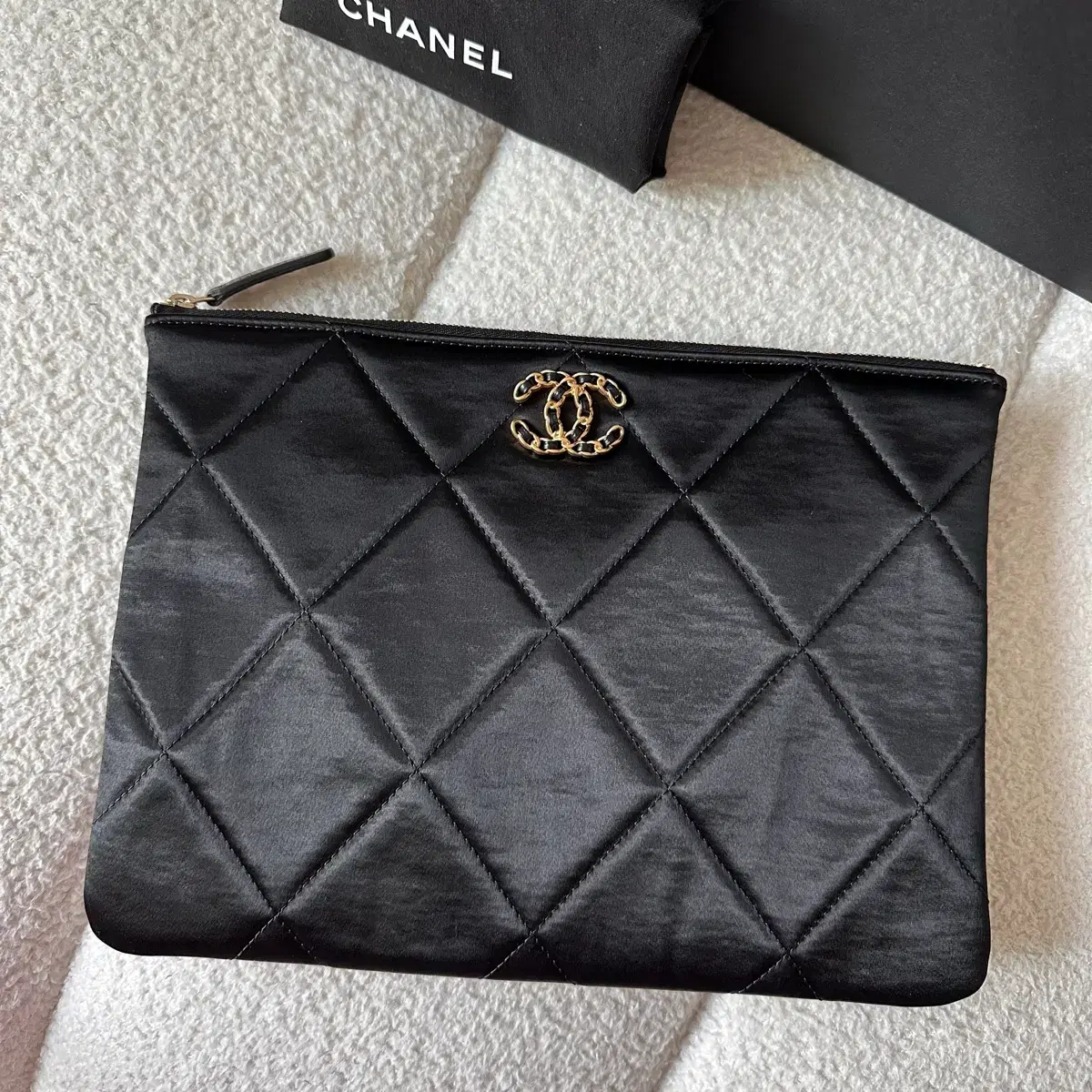 Genuine Chanel 19 Satin Clutch New Medium