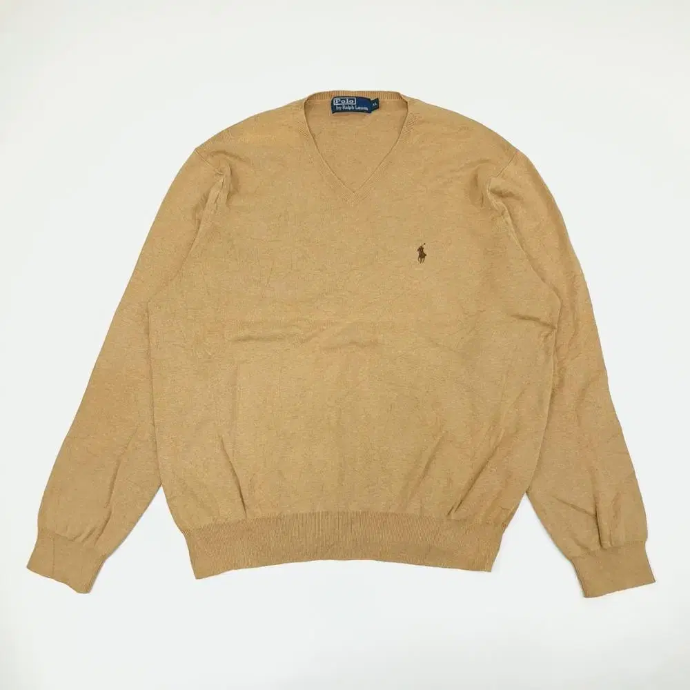 XL Polo Ralph Lauren Beige V-Neck Knit Sweaterknit (CS434)