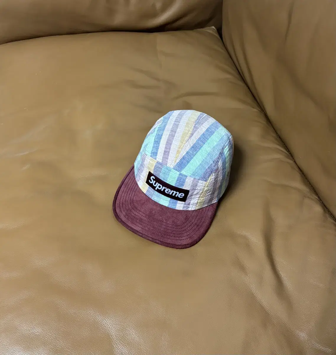 Supreme 슈프림 캠프캡 모자 (Burgundy Check)