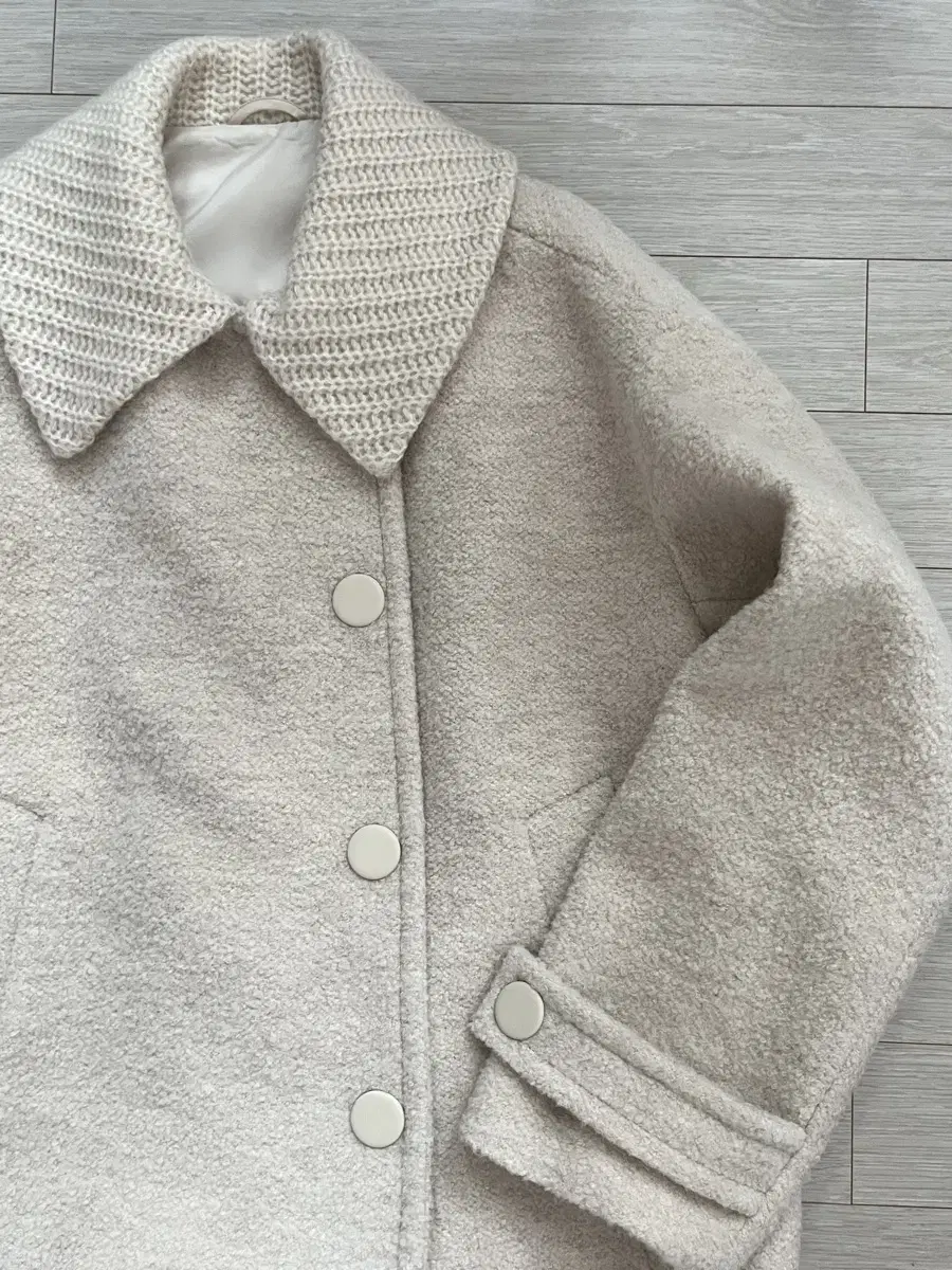 비이커 knit collar baby alpaca coat - ivory