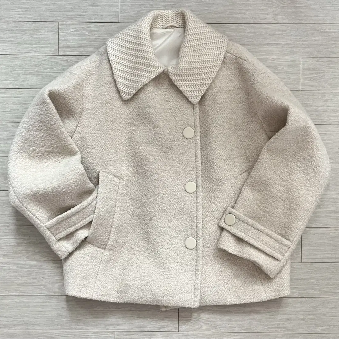 비이커 knit collar baby alpaca coat - ivory