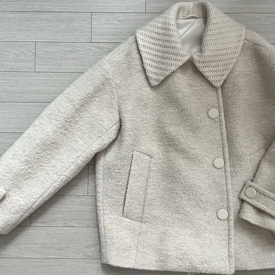 비이커 knit collar baby alpaca coat - ivory