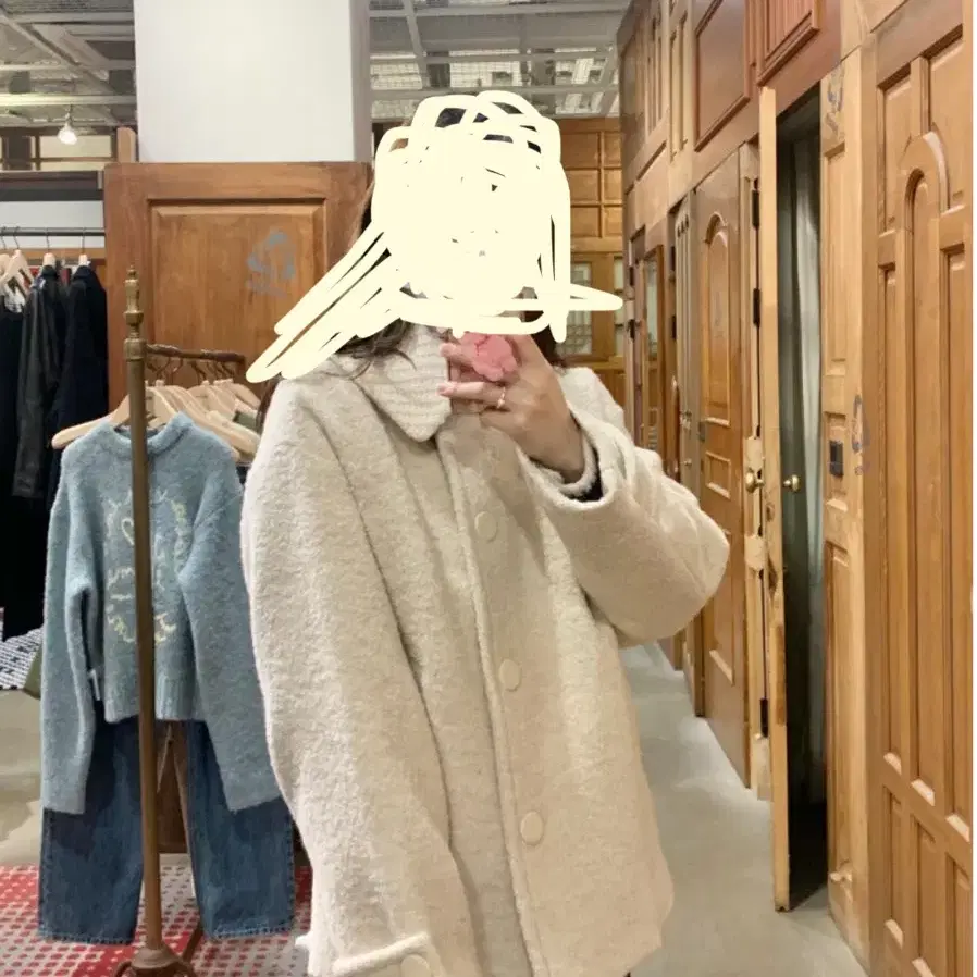 비이커 knit collar baby alpaca coat - ivory