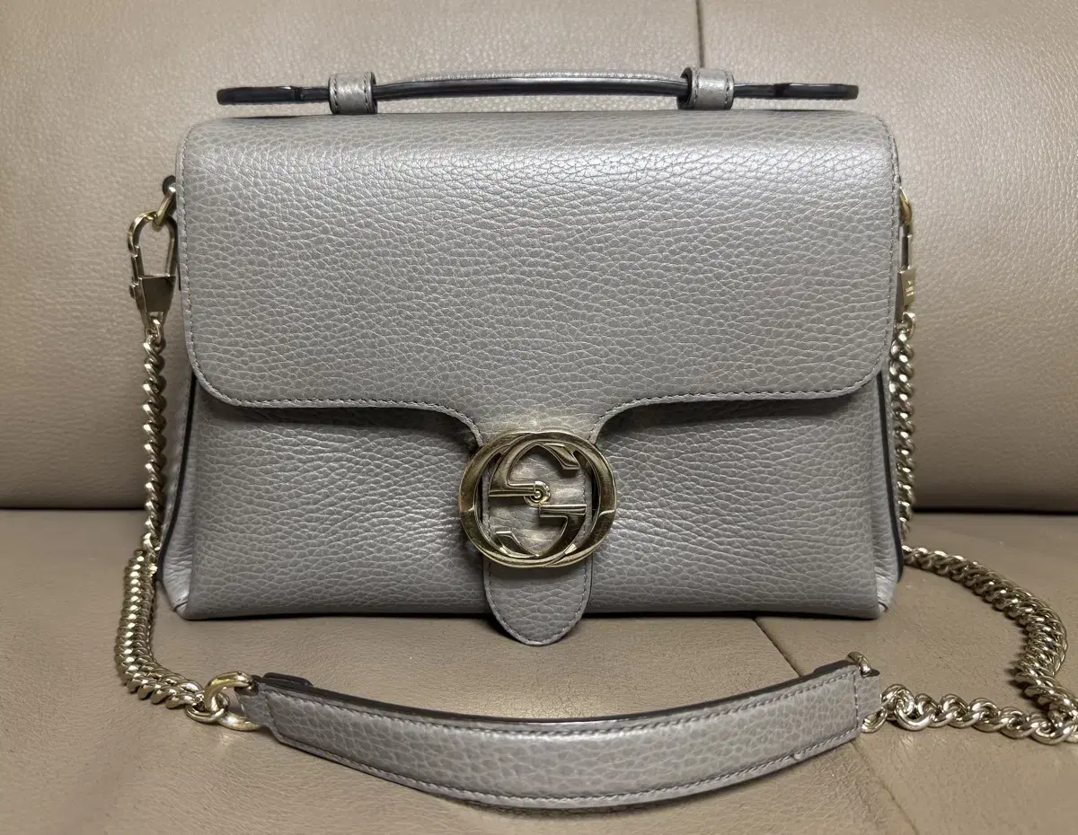 Gucci Interlocking Top-handle Tote Shoulder Bag Gray Small