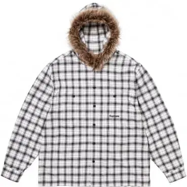 Genuine XL Supreme Fur Trimmed Flannel Hoodie White Plaid 24FW 