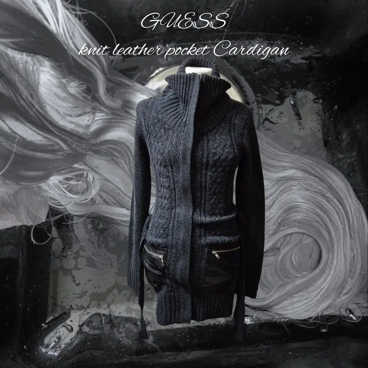 GUESS knit leather pocket Cardigan