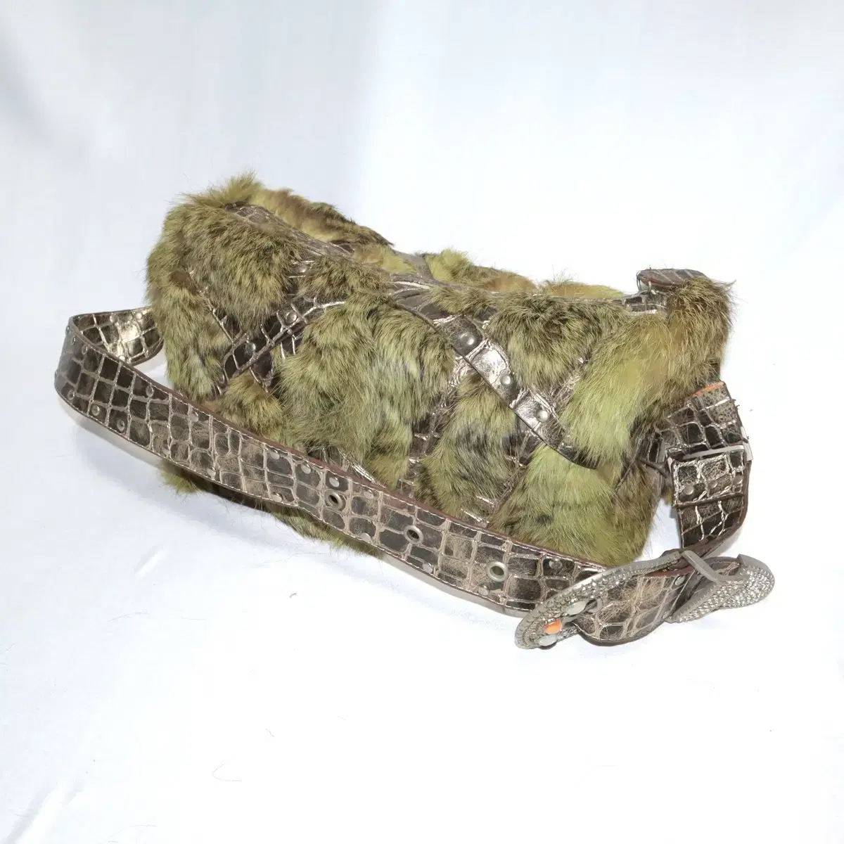 Fairy green fur cubic belt bag