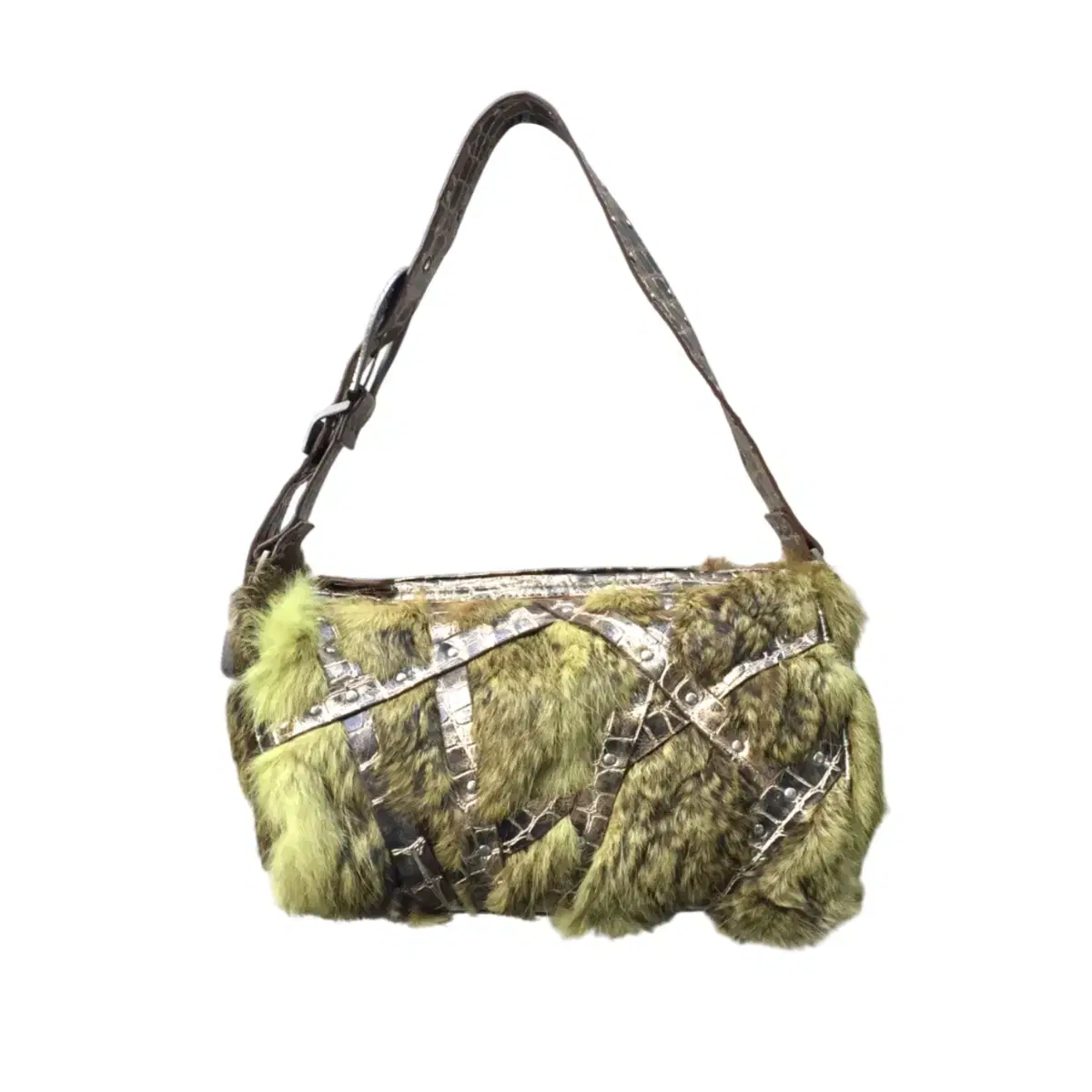 Fairy green fur cubic belt bag