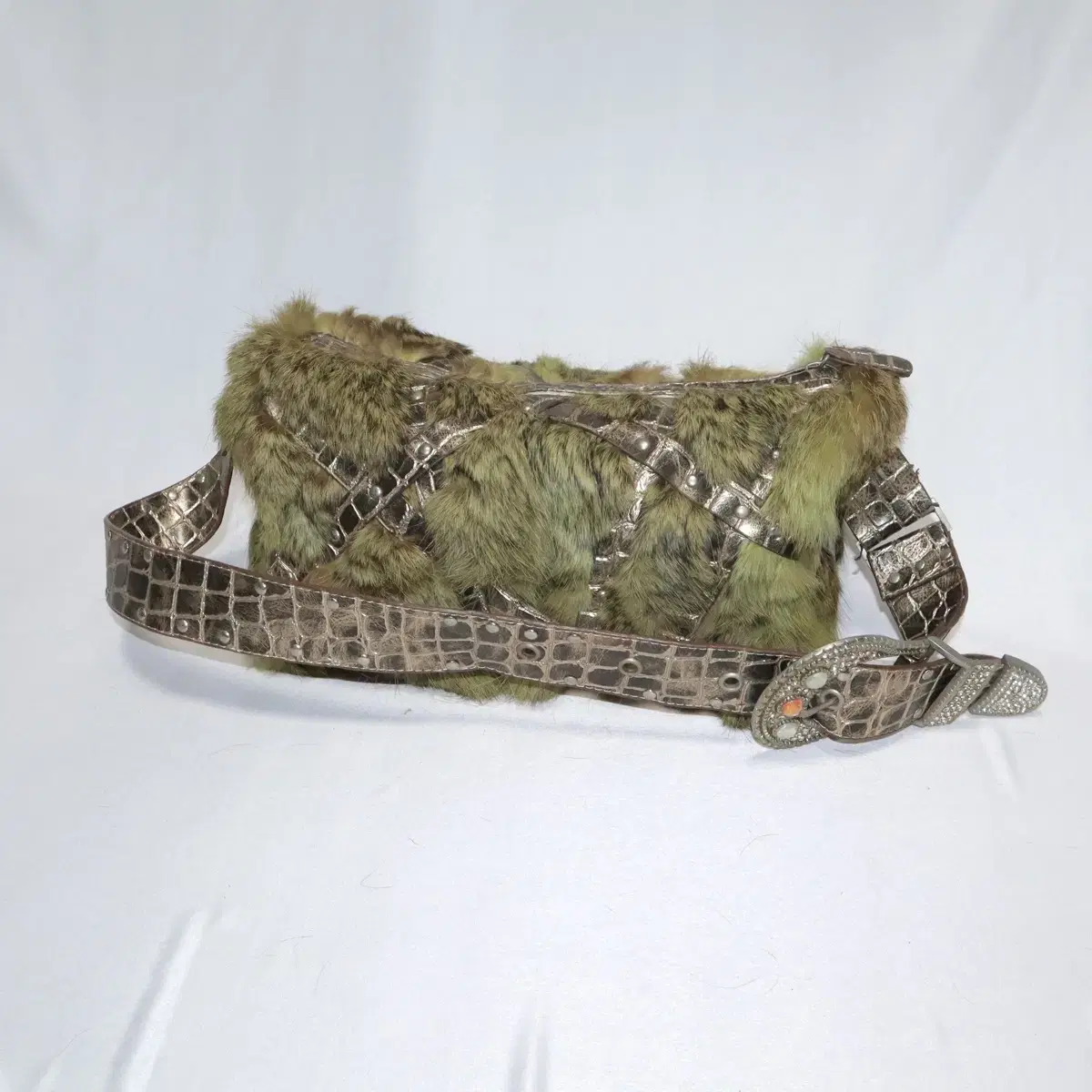 Fairy green fur cubic belt bag