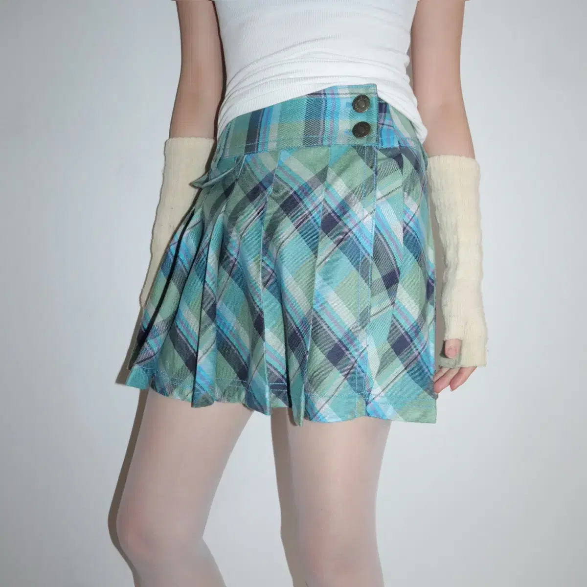 Check pleats wrap skirt