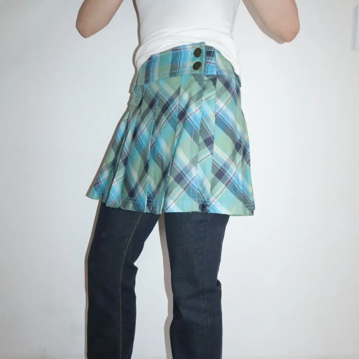 Check pleats wrap skirt