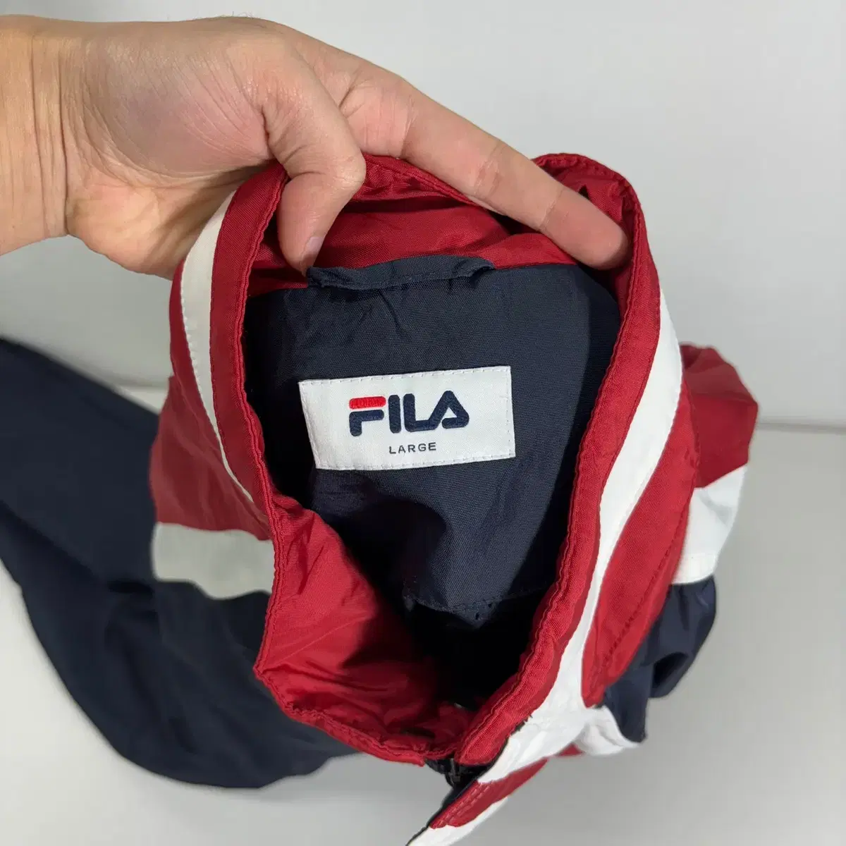 L 휠라 FILA 네이비 배색 나일론 아노락바막