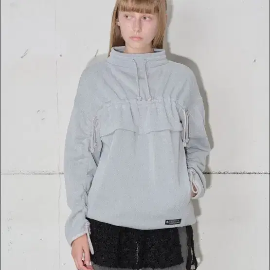 韓国typeservice Fleece Shirring Top [Navy] cotton sloped shoulder wide a-line short sleeve shirt with