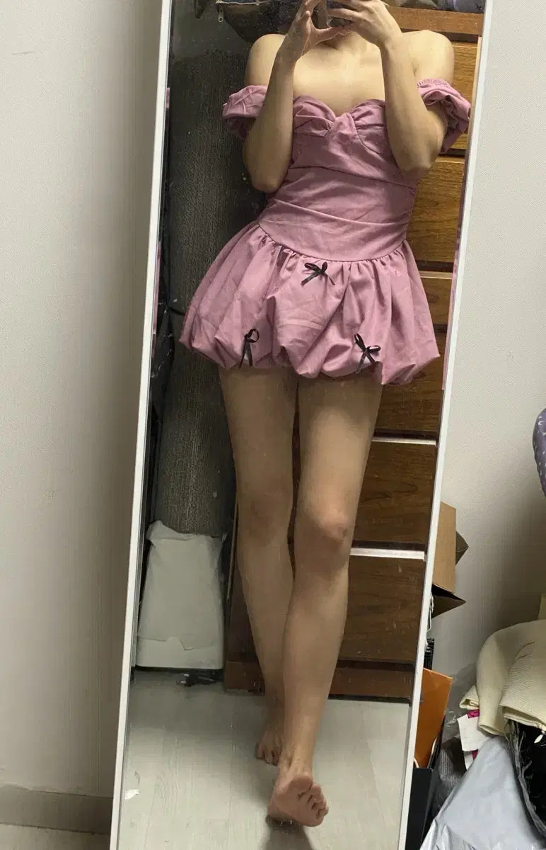 Balloon dusty pink mini dress