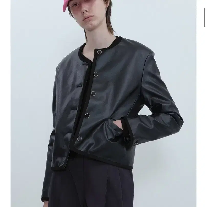 ahwe_No-Collar Fake Leather Jacket_Black