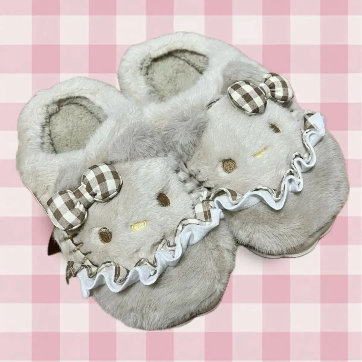 (Free Shipping! Last 1 available)Kitty Lace Furry Indoor Slippers (Brown)