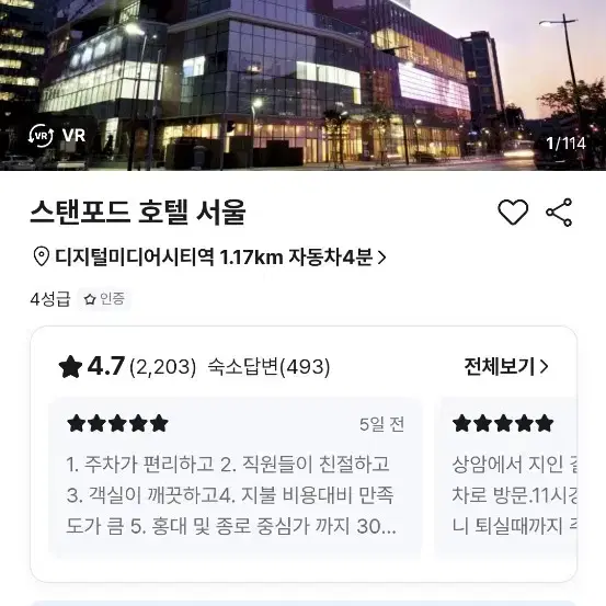 마포 스탠포드 호텔 서울 21일 숙박