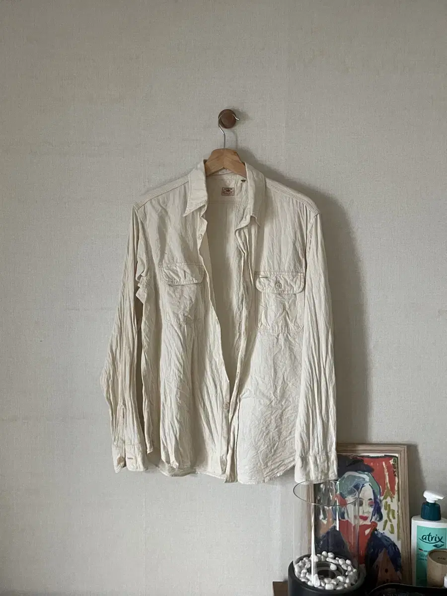 Sugarcane chambray work shirt in white, size M