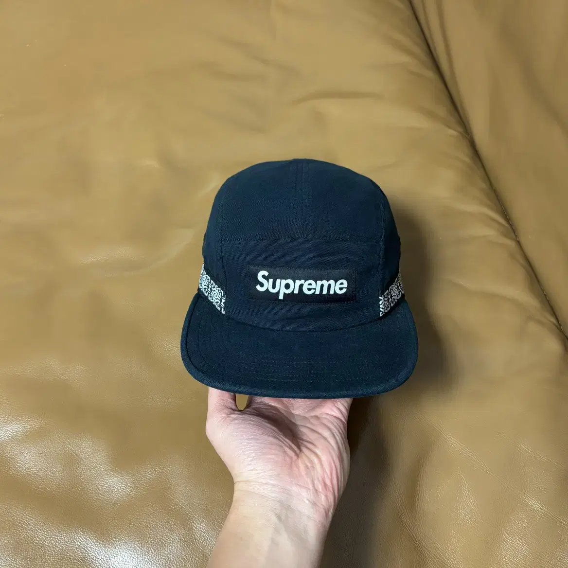 Supreme 슈프림 캠프캡 모자 Side Tape Washed Navy