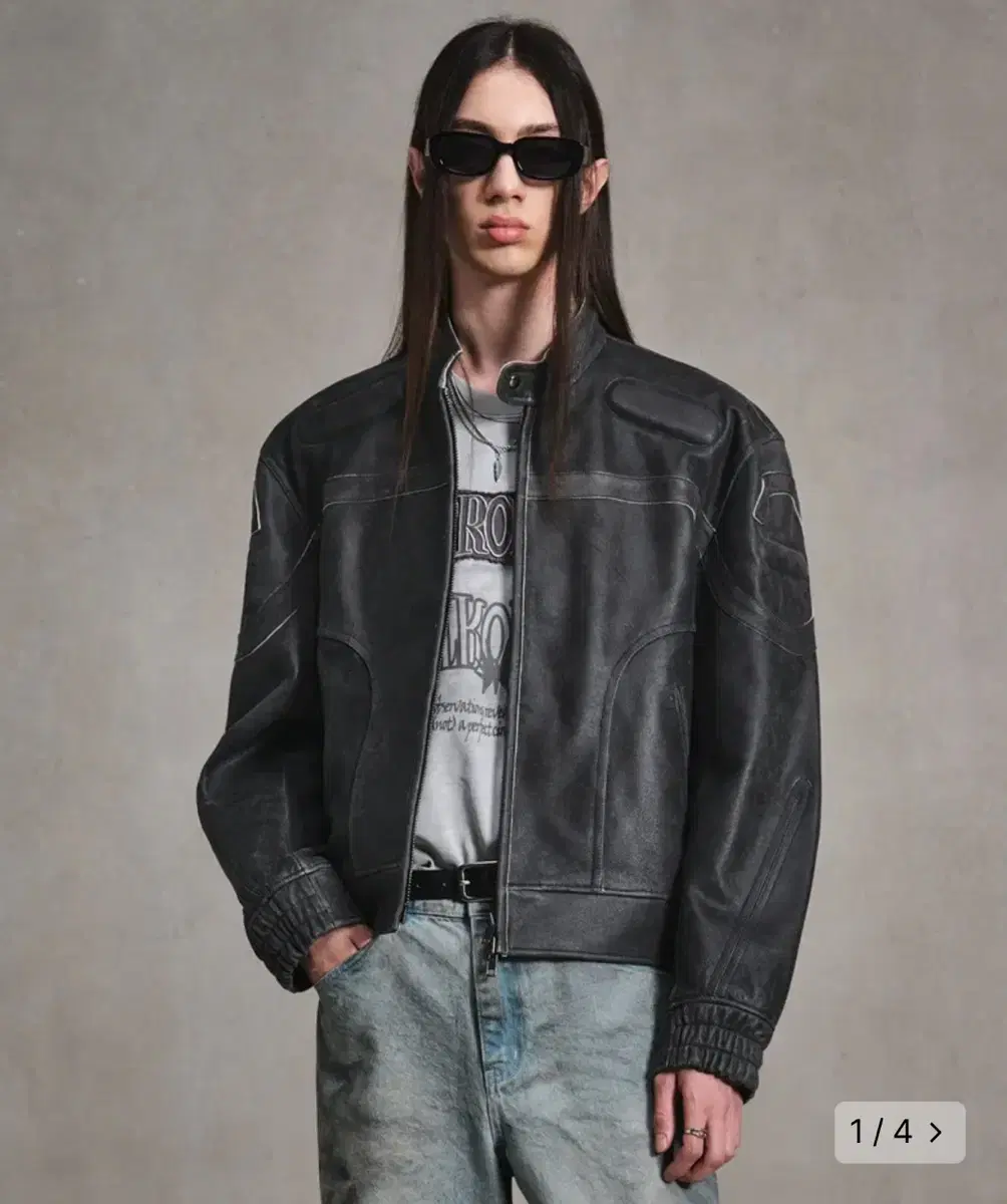 [48] Elmood Dimension Cowhide Leather Jacket Stone Gray