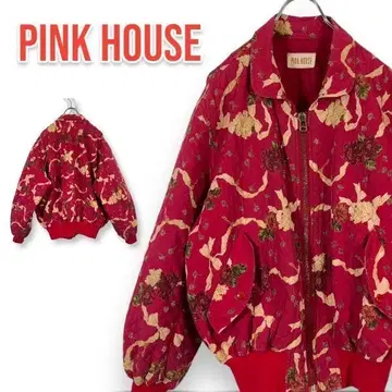 PINK HOUSE 패딩 자켓 블루종 퀼팅 자켓 빨간색 꽃무늬 일본제