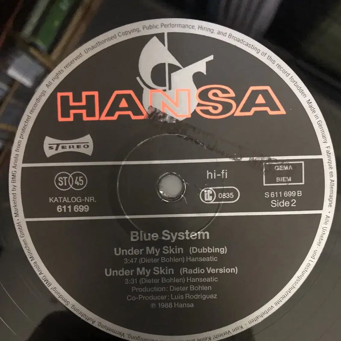 BLUE SYSTEM UNDER MY SKIN LP 독일원반 블루시스템