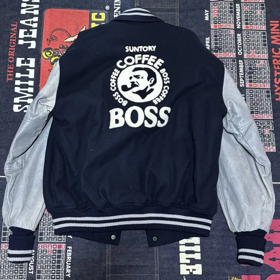 산토리 보스커피 바시티자켓 가죽 스타디움점퍼 boss coffee