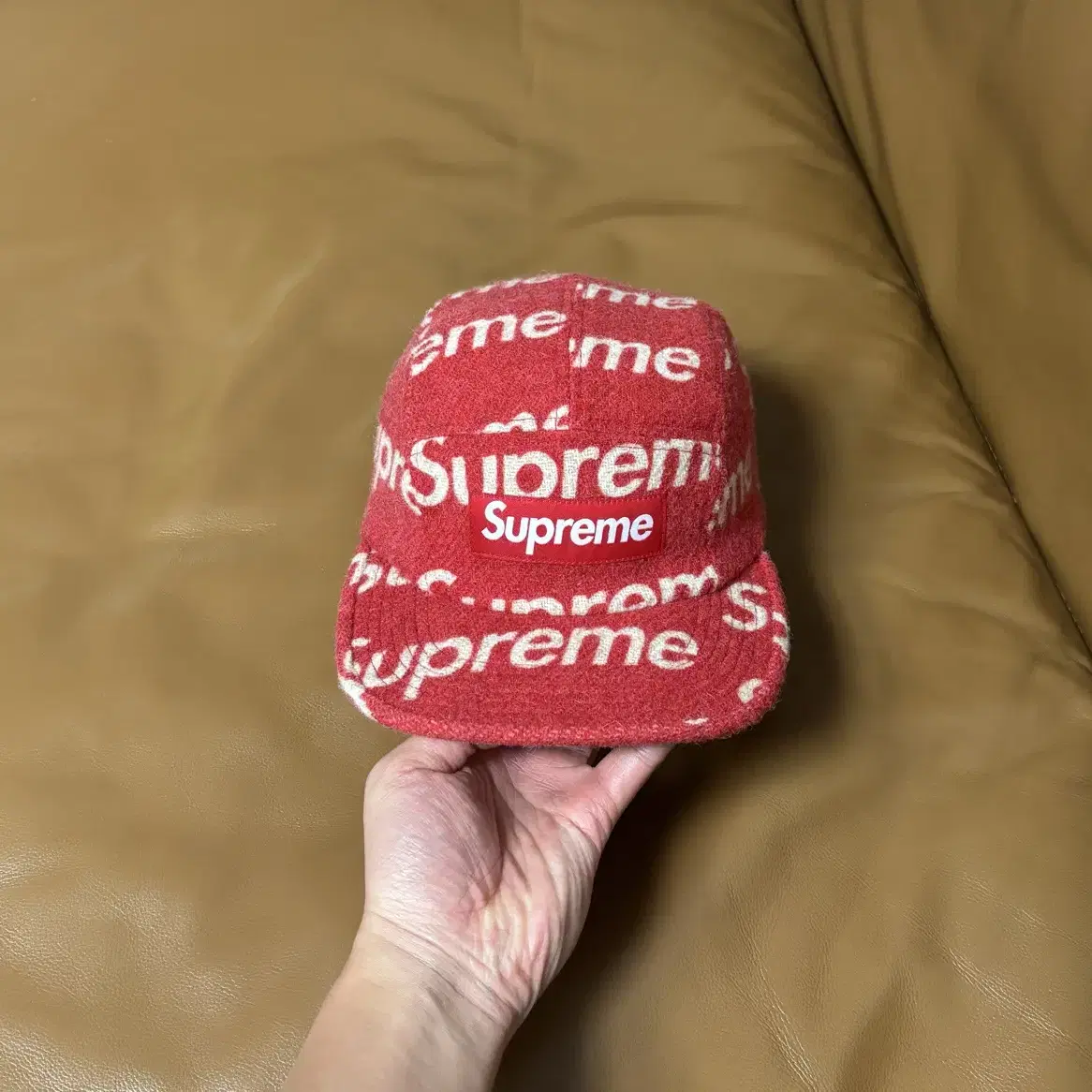 Supreme 슈프림 캠프캡 모자 Harris tweed Logo Red