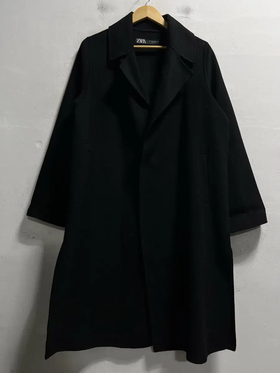 55-66 ZARA Zara Loose Fit Trimmed Wool Open Long Coat Genuine