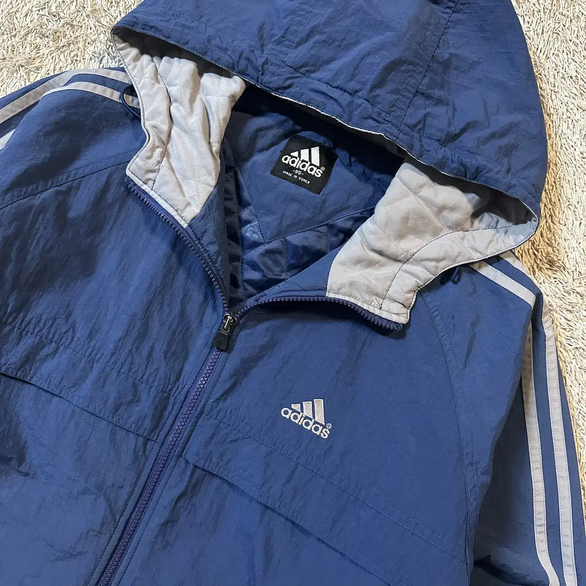 [M] 아디다스 ADIDAS 올드스쿨 판타곤 후드 누빔 점퍼 자켓 블루