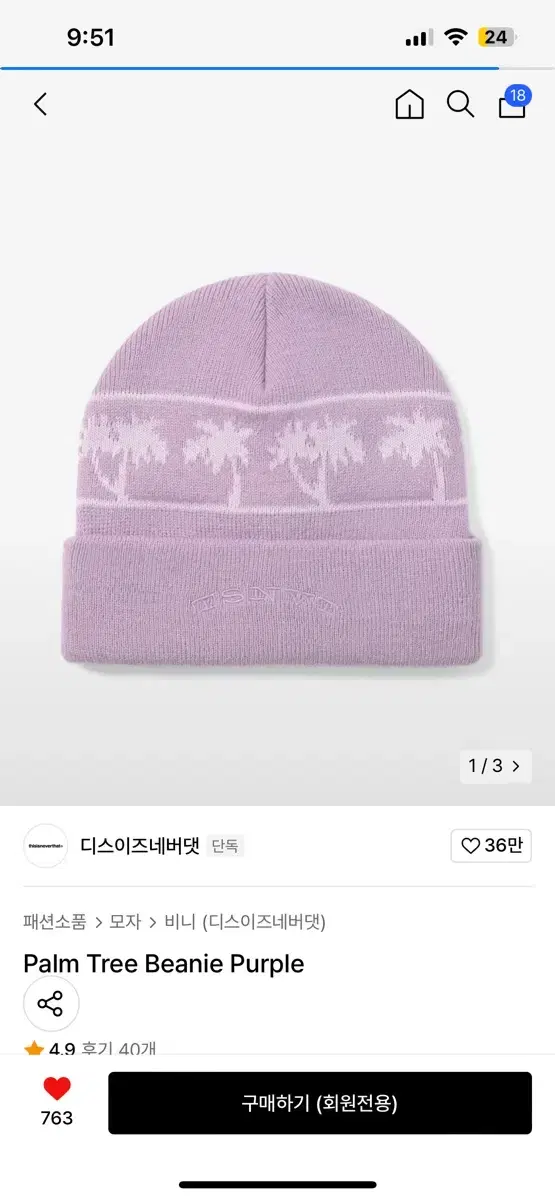 디스이즈네버댓 Palm Tree Beanie Purple