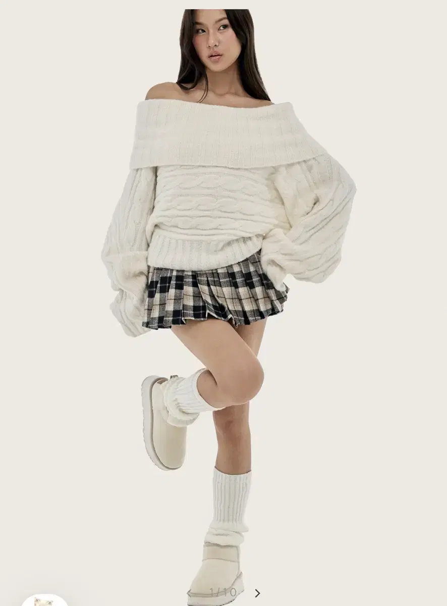 클리시어 Cheese cake off-shoulder knit