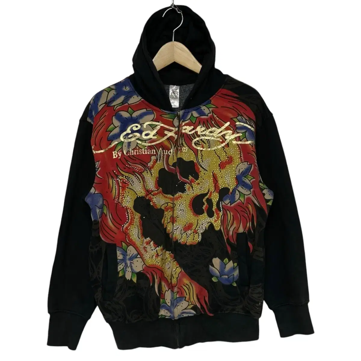 Ed hardy 에드하디 스컬 큐빅 후드 집업 블랙