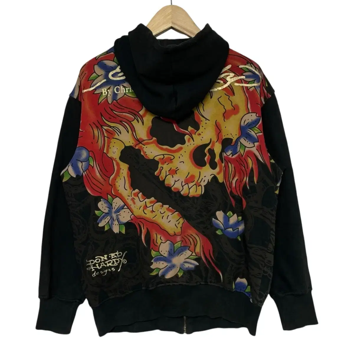 Ed hardy 에드하디 스컬 큐빅 후드 집업 블랙