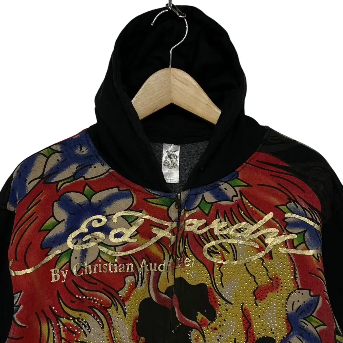 Ed hardy 에드하디 스컬 큐빅 후드 집업 블랙