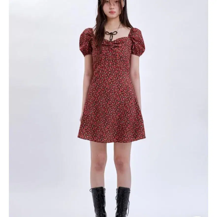 루루서울 red pansy dress M