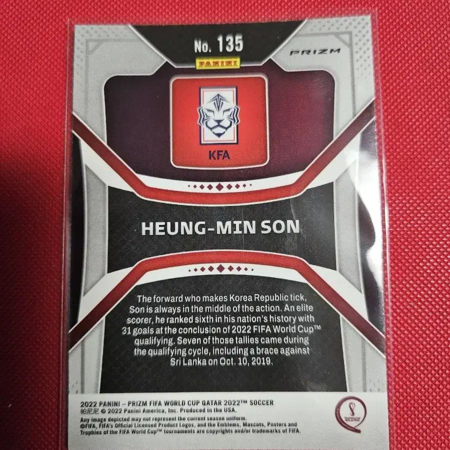 축구)손흥민 2022 Panini 레드 프리즘 카드