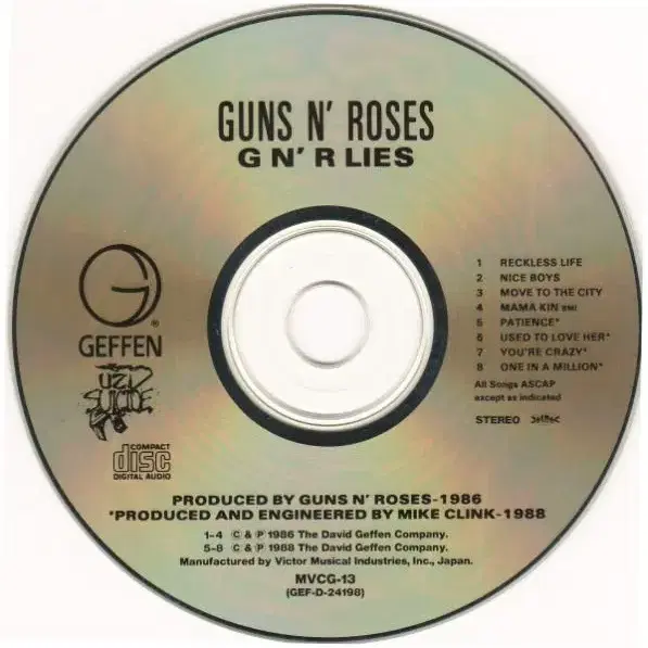 Guns N' Roses - G N' R Lies (CD)일본반91EX+