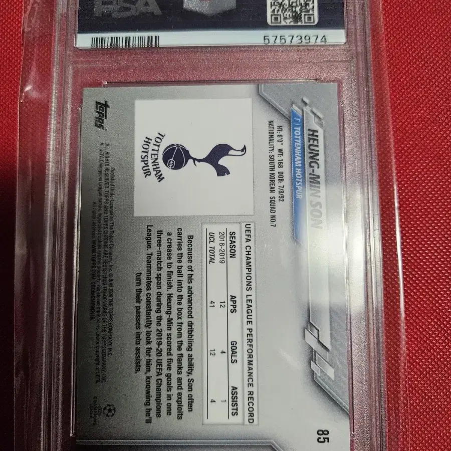 축구)손흥민 2019 Topps Sapphire PSA 10등급 카드