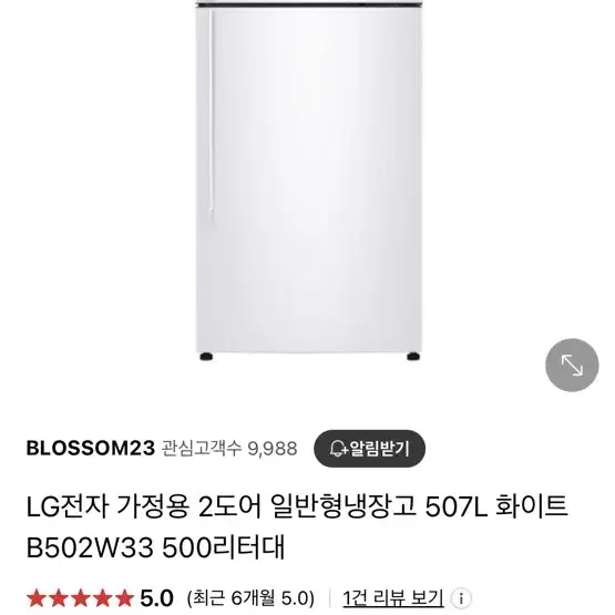 LG전자 2도어 507L 화이트 냉장고(B502W33)