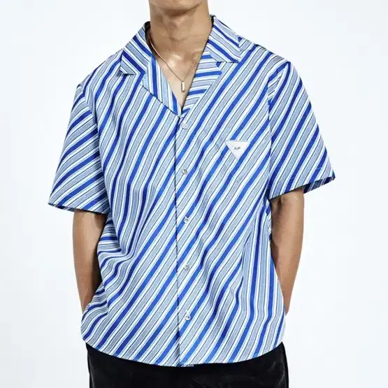 51퍼센트 stripe half shirt - ocean blue M