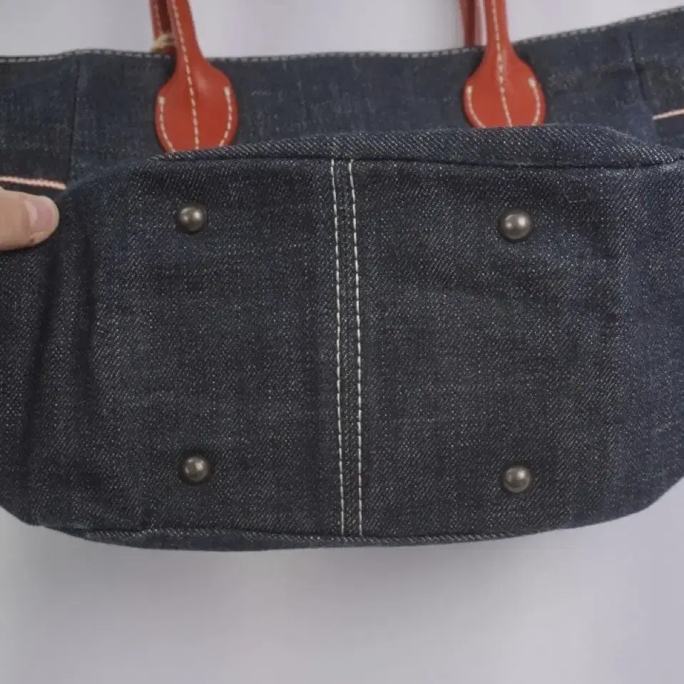 motto denim leather bag