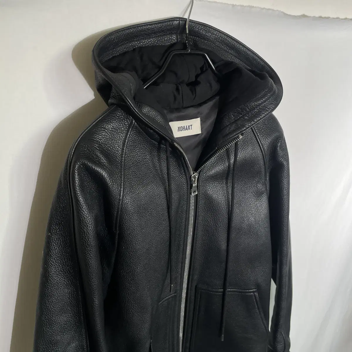 Noir Hooded Leather Jacket Leather Jacket M