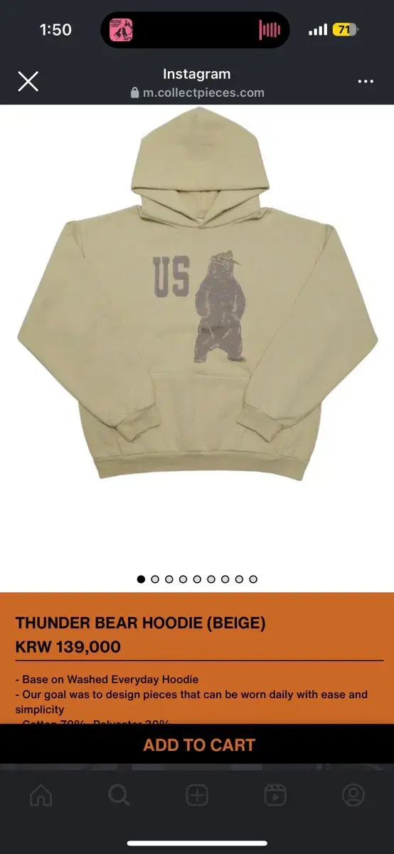 [새상품/m]컬렉트피시스 THUNDER BEAR HOODIE