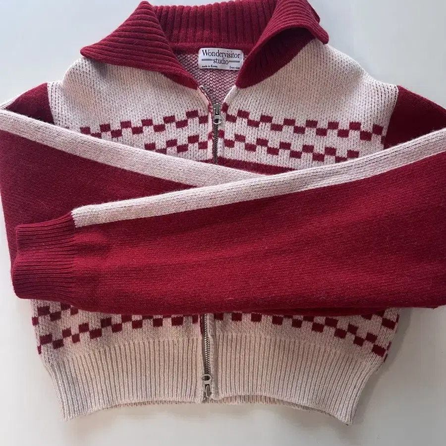 원더비지터 Wool NOPE Knit Zip-up [Red]