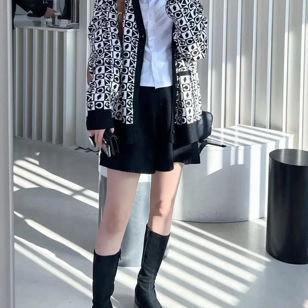 칸코[21SS]PATTERN CARDIGAN black/white