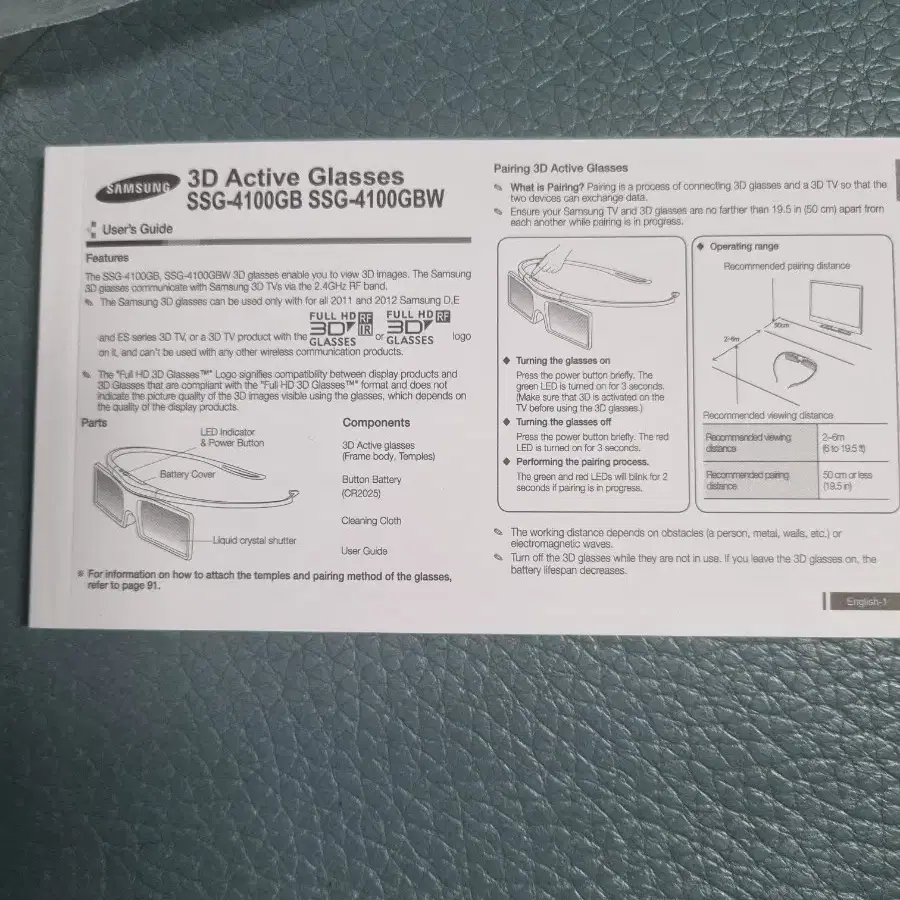 삼성 3D 안경 SSG-4100GB 미사용 새재품 4개 정품