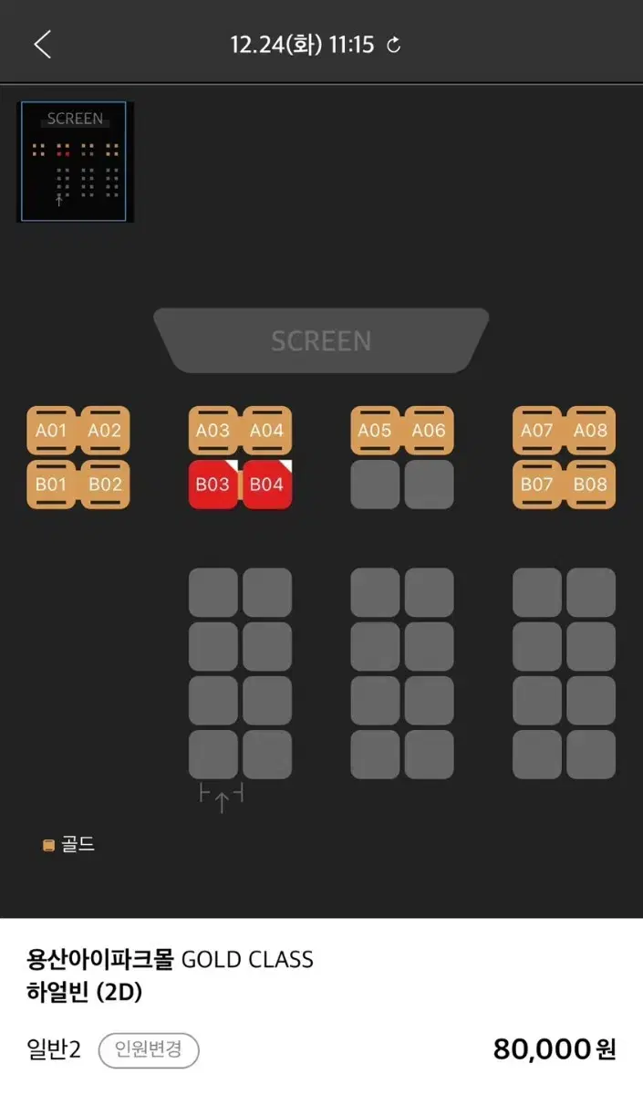 평일 cgv 골드클래스 2인 대리예매