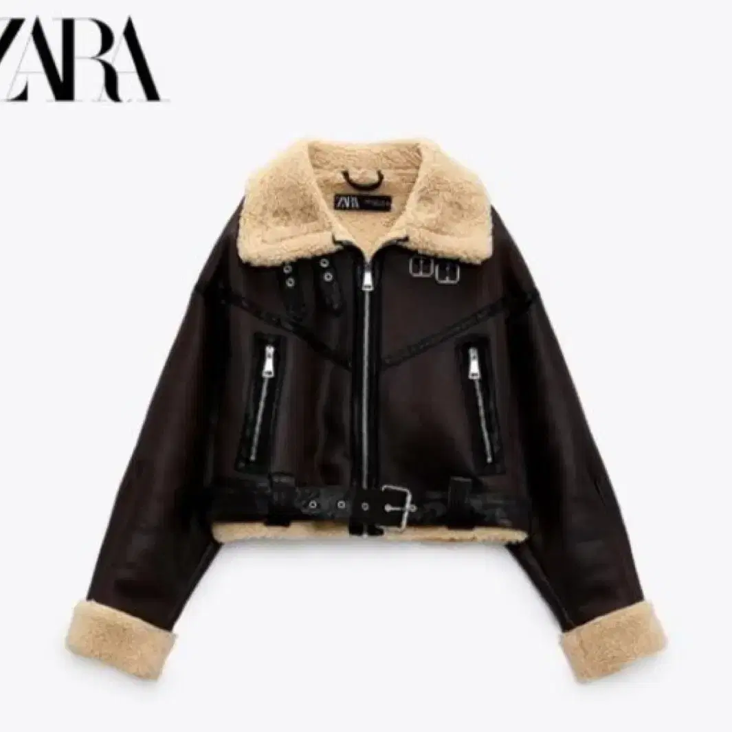 [ ZARA ] 자라 에코 레더 더블 페이스드 크롭 무스탕