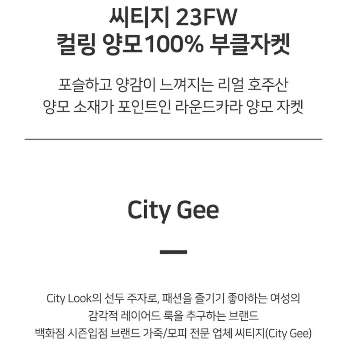 23FW CITY GEE 미착용 컬링 양모100 부클 자켓